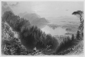 Los Lagos Inferior y Torc, Killarney, desde la Cascada de Torc (grabado) de William Henry (after) Bartlett