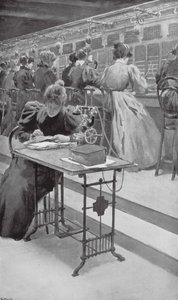 Trabajando en un locutorio (litografía) de William Henry (after) Margetson