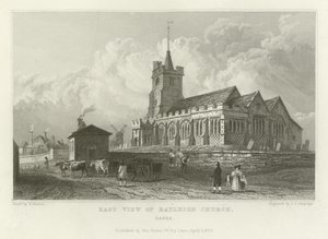 Vista este de la Iglesia de Rayleigh, Essex de William Henry Bartlett