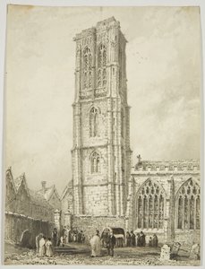 Exterior de la Iglesia del Templo, mostrando un entierro, c.1825 de William Henry Bartlett