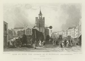 Calle Mayor con la Iglesia de San Nicolás, Colchester, Essex de William Henry Bartlett