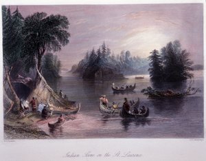 Campamento indio en las orillas del Saint Laurent - en “Canadian scenery illustrated” de Bartlett W. H.