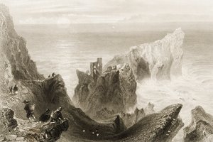 Castillo de Kenbaan, cerca de Ballycastle, Condado de Antrim, Irlanda del Norte, de 