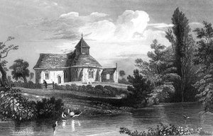 Iglesia de Little Maplestead, Essex, grabado por Henry Wallis de William Henry Bartlett