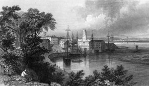Mistley Quay, cerca de Harwich, Essex, grabado por John Rogers, 1832 de William Henry Bartlett