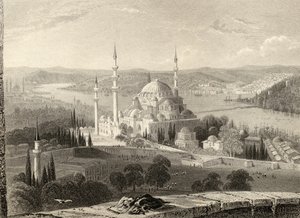 Mezquita y tumba de Solimán, desde la Torre del Seraskier, Estambul, Turquía, grabado por H. Adlard
