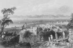 Rodas, el antiguo Dodanim, con el canal entre la isla y Asia Menor de William Henry Bartlett