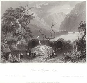 Escena en Gougane Barra en el condado de Cork de William Henry Bartlett