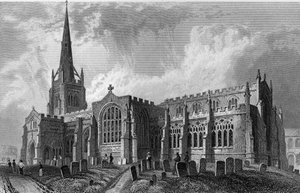 Iglesia de Thaxted, Essex, grabado por Robert Sands, 1831