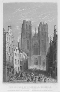 La Iglesia de Santa Gúdula, Bruselas, El Carnaval de Mascarada de William Henry Bartlett