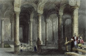 La cisterna de Bin-Veber-Direg, o Los Mil y Uno, Estambul, grabado por J. Carter, c.1850 de William Henry Bartlett