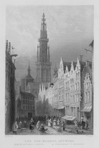 El Mercado de Huevos, Amberes de William Henry Bartlett