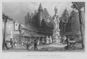El Mercado de Pescado, Amberes (grabado) de William Henry Bartlett