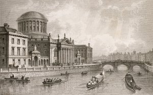 Los Cuatro Tribunales de Justicia, Dublín, grabado por Owen de William Henry Bartlett