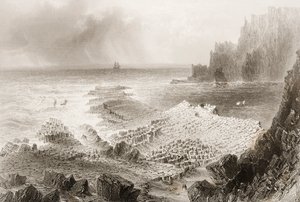 La Calzada del Gigante desde arriba, Condado de Antrim, Irlanda del Norte, de 