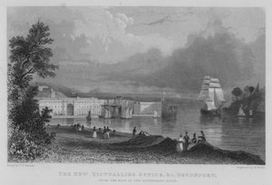 La Nueva Oficina de Víveres, etc., Devonport, desde la parte trasera de la Casa del Gobierno de William Henry Bartlett
