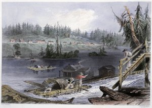 Transporte de madera a “los Gatos” - en “Paisajes canadienses ilustrados” de Bartlett W. H. de William Henry Bartlett