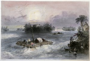 Transporte de madera y rápidos al pueblo de Cedars - en Canadian scenery illustrated por Bartlett W. H. de William Henry Bartlett