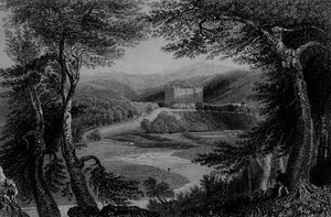 Vista del castillo de Drumlanrig, Dumfrieshire de William Henry Bartlett