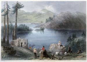 Vista del lago y la orilla - en "Paisaje canadiense ilustrado" por Bartlett W. H. de William Henry Bartlett
