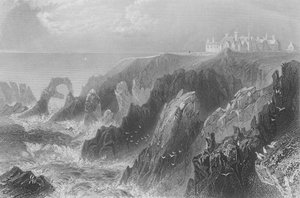 Vista del castillo de Slaines, cerca de Peterhead de William Henry Bartlett