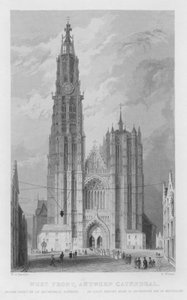 Frente Oeste, Catedral de Amberes (grabado) de William Henry Bartlett
