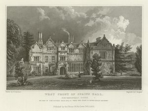 Fachada oeste de Spains Hall, Finchingfield, Essex, la residencia de John Ruggles Brice, Esquire