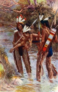 "Uno de ellos se detuvo y señaló las marcas que mis pies habían dejado al saltar por la orilla" de William Henry Charles Groome