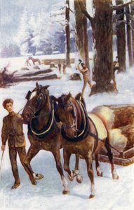 "Algunos se dedicaban a talar árboles, otros con caballos arrastrando los troncos, colocados en trineos, sobre la nieve dura" de William Henry Charles Groome