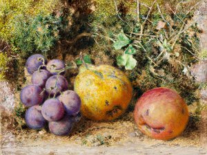 Uvas negras, membrillo y Newtown Pippin, 1861 de William Henry Hunt