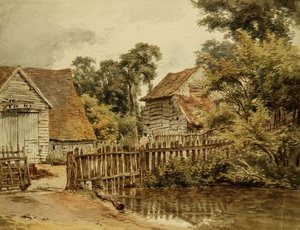 Patio de Granja con Estanque de William Henry Hunt