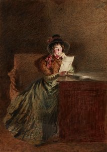 Niña Leyendo una Carta a la Luz de la Lámpara de William Henry Hunt