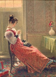 Dama cosiendo, c.1830 (acuarela sobre papel) de William Henry Hunt