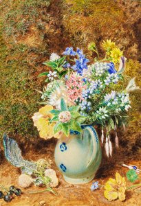 Jarra de porcelana azul pálido con brezos y flores pequeñas, c.1860