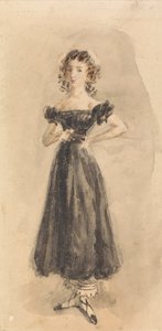 Estudio de una joven con tirabuzones y vestido de noche negro de William Henry Hunt