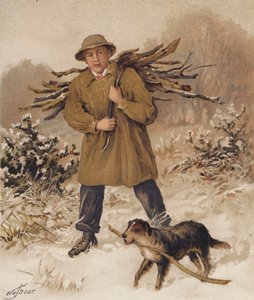 Hombre y perro recogiendo leña (cromolito) de William Henry James (after) Boot