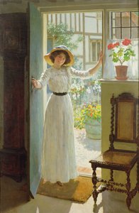 By the Cottage Door (óleo sobre lienzo) de William Henry Margetson