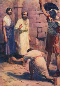 Pablo y Silas en prisión, de El Libro de Imágenes de la Biblia publicado por Thomas Nelson, c.1950