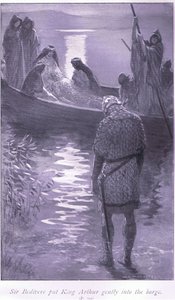 Sir Bedivere puso al Rey Arturo suavemente en la barca