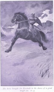 El caballo llevó a Sir Percivale a las orillas de un gran mar agitado de William Henry Margetson