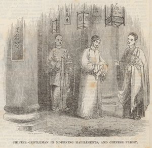 Caballero chino en atuendo de luto y sacerdote chino
