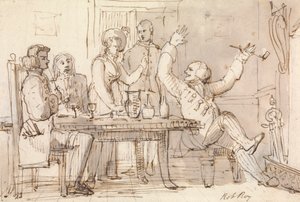 Una ilustración de Rob Roy: Interior con una fiesta bebiendo de William Henry Pyne