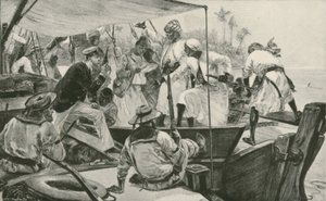 Un oficial naval británico revisando un dhow esclavista árabe de William Heysham (after) Overend