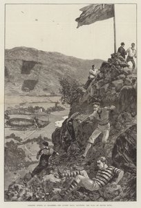Deportes atléticos en Grasmere, la carrera de los guías, rodeando la bandera en Silver Howe (grabado) de William Heysham (after) Overend