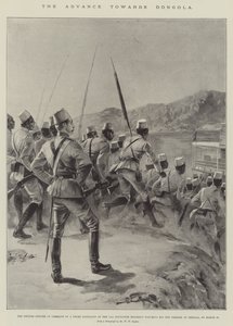 El avance hacia Dongola, el oficial británico al mando de un batallón negro del 11º Regimiento Sudanés observando a sus hombres embarcar en Shellal, el 18 de marzo de William Heysham (after) Overend