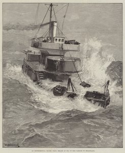 Un crucero experimental, HMS Hecate en el mar en su paso a Heligoland