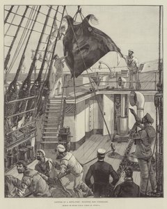 Captura de un pez diablo, izándolo a bordo de William Heysham Overend