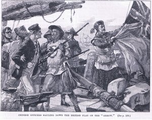 Oficiales chinos arriando la bandera británica en el 