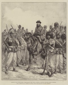 General Ghous-ud-din Khan, Comandante de las Tropas Afganas en Penjdeh, con sus Soldados Afganos de William Heysham Overend