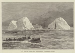 HMS Tyne y torpederos entre icebergs en el Atlántico Norte de William Heysham Overend